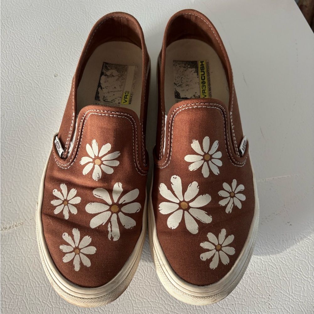 Vans Brown Floral Slip-On Flats